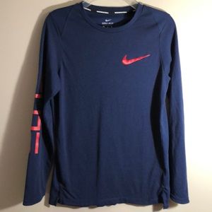 BOYS NIKE DRI FIT BASKETBALL LONG SLEEVE NAVY TOP